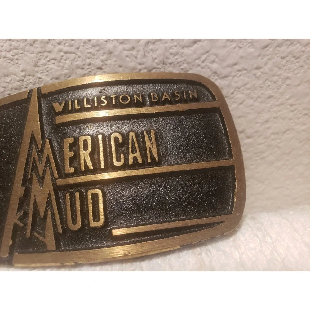 American Mud ‎ Williston Basin Advertising Oil Field Belt Buckle Brass